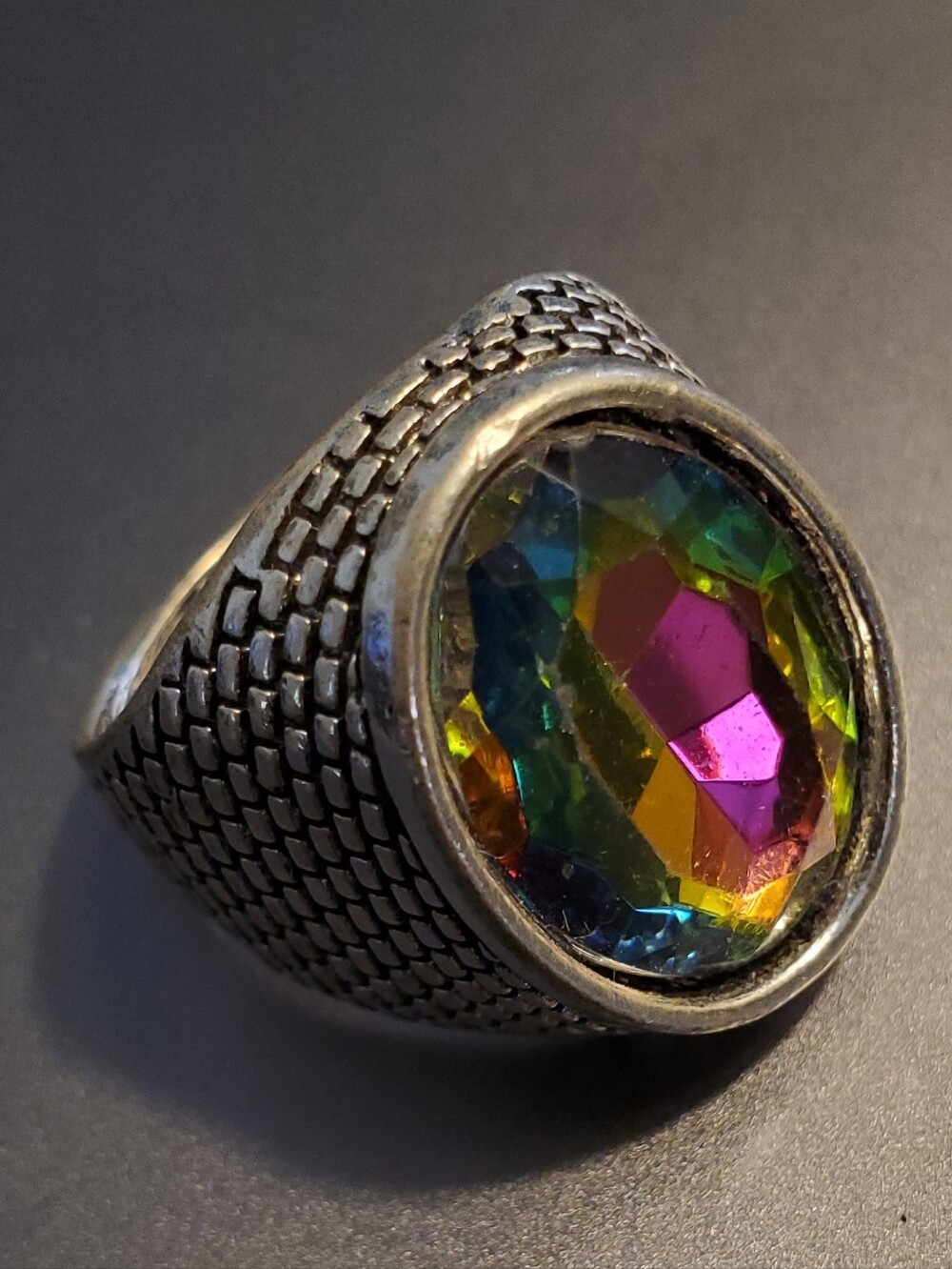 Watermelon Tourmaline Multicolor Faceted Stone Ring - Women's Statement Jewelry